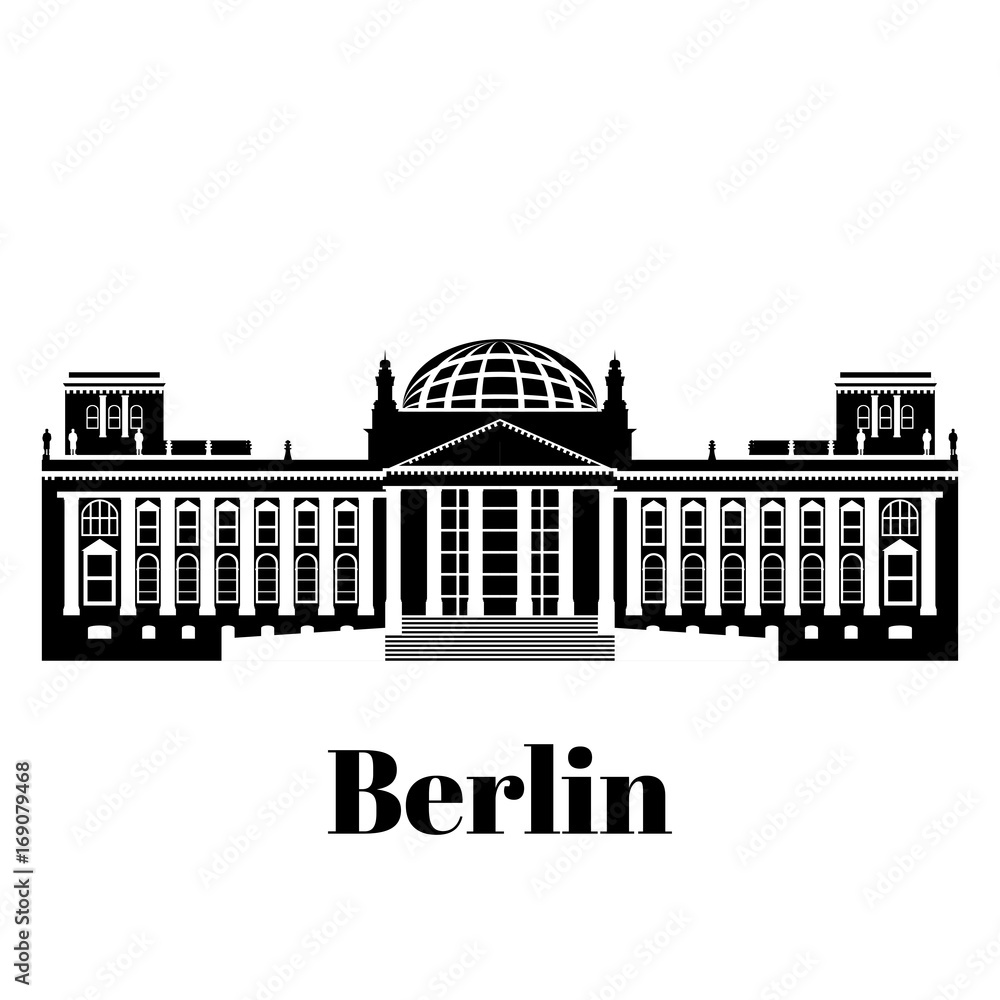 Black and white building of Berlin, travel icon landmarks in Germany. City architecture