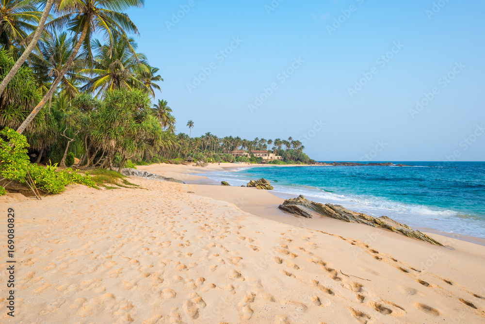 The Amanwella beach in Tangalle in the southern province of Sri Lanka. The coastal town has a majestic bay and the most beautiful beaches in the south and south-east 