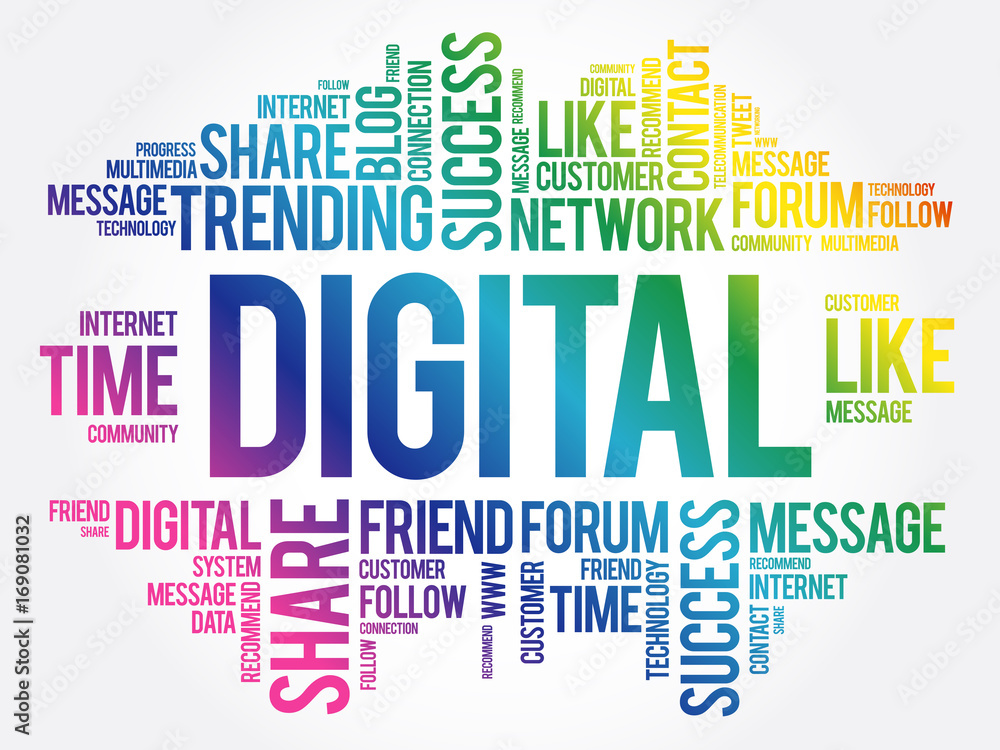 Fototapeta premium Digital word cloud, technology business concept background