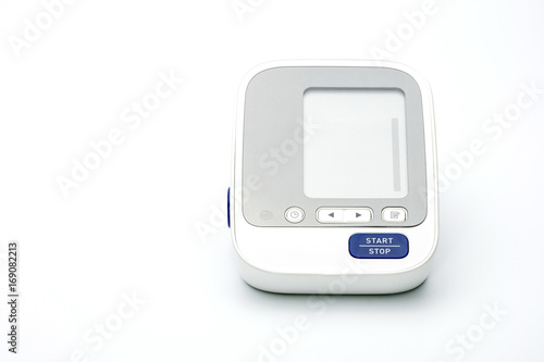 Automatic blood pressure monitor isolated on white background with copy space