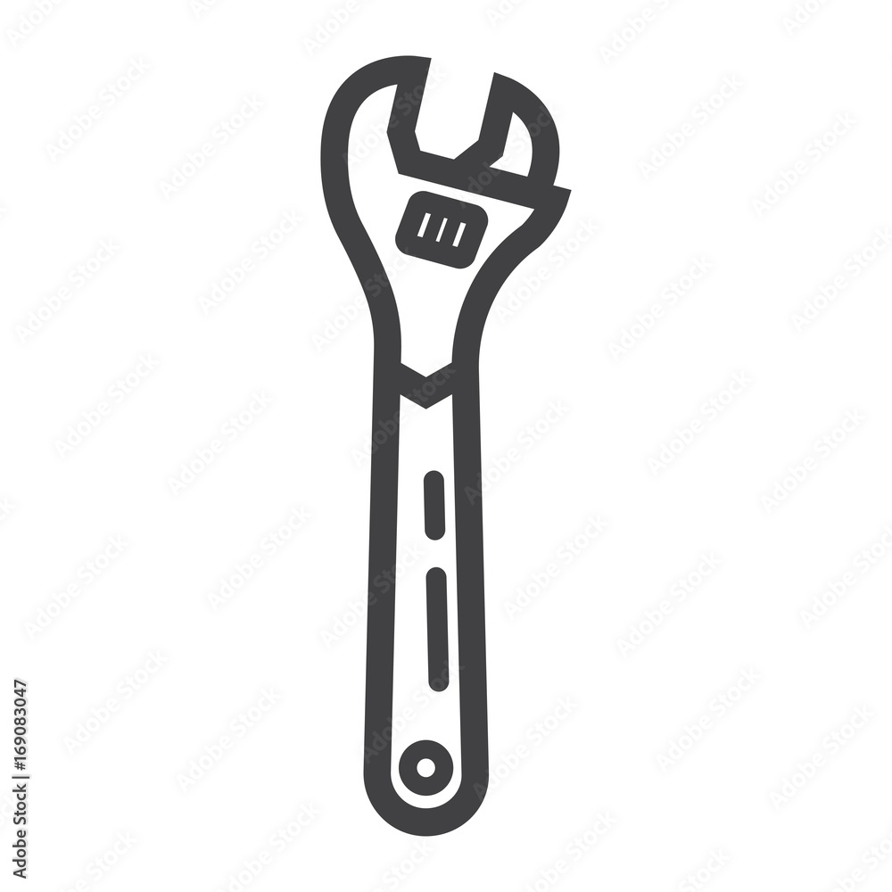 Adjustable wrench line icon, build and repair, spanner sign vector graphics, a linear pattern on a white background, eps 10. Adjustable wrench line icon, build and repair, spanner sign vector graphics, a linear pattern on a white background, eps 10.