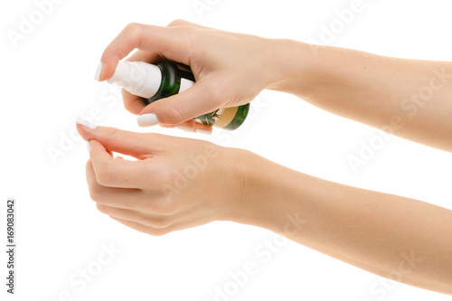 Female hand oil body nail hair with dispenser 