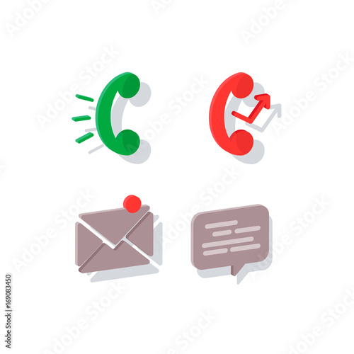 Isometric icon. Flat icon phone. Contact information icons: mail, phone and chat. Devices icons. Devices icons