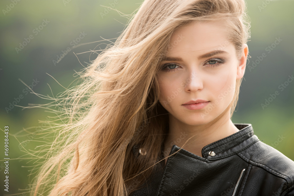 Fototapeta premium Fashion model on blurred background.