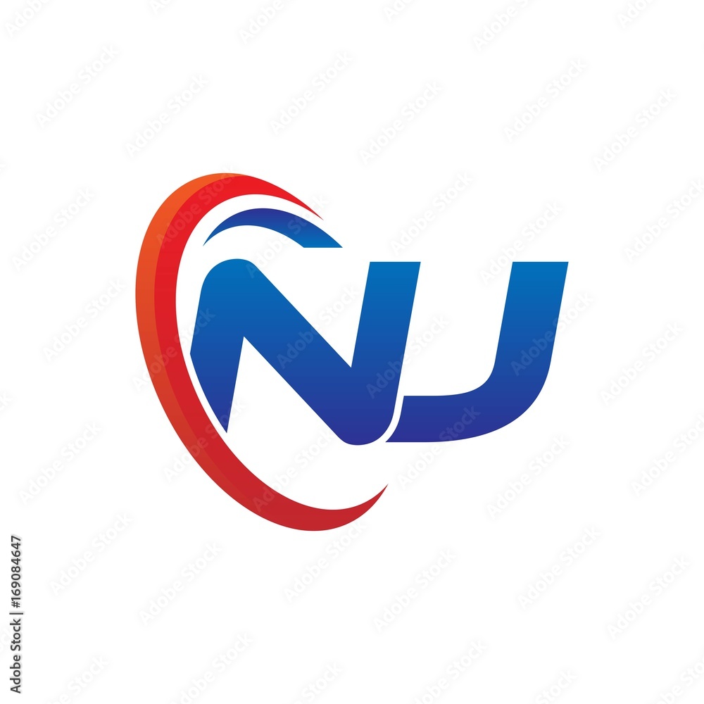 dynamic vector initial letters logo nj with circle swoosh red blue dynamic vector initial letters logo nj with circle swoosh red blue