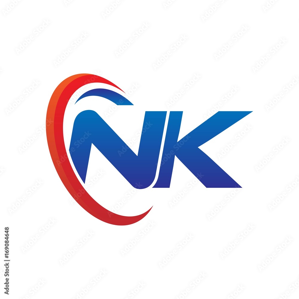 dynamic vector initial letters logo nk with circle swoosh red blue ...