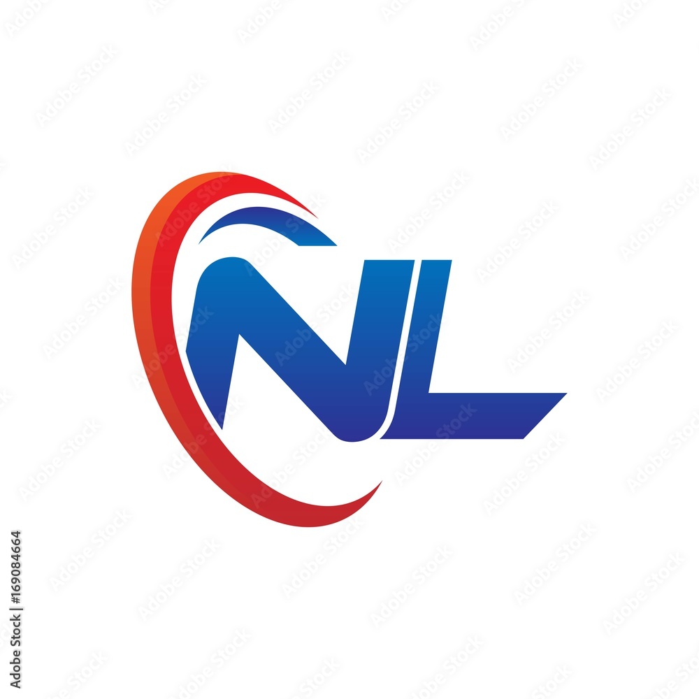 dynamic vector initial letters logo nl with circle swoosh red blue dynamic vector initial letters logo nl with circle swoosh red blue