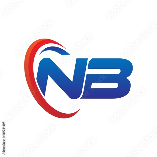 dynamic vector initial letters logo nb with circle swoosh red blue