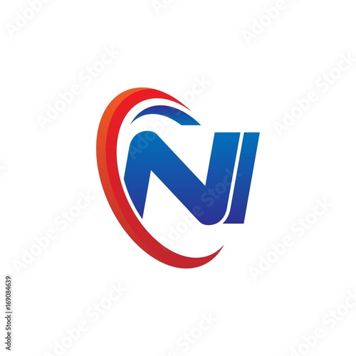 dynamic vector initial letters logo ni with circle swoosh red blue