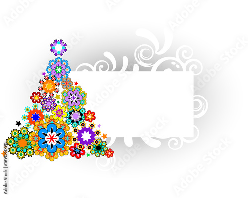 Christmas tree made from colorful flowers, with place for your text