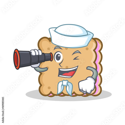 Sailor with binocular biscuit character cartoon style