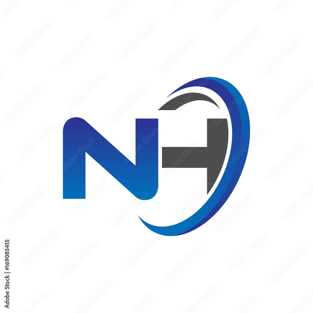 vector initial logo letters nh with circle swoosh blue gray vector initial logo letters nh with circle swoosh blue gray