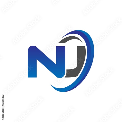 vector initial logo letters nj with circle swoosh blue gray