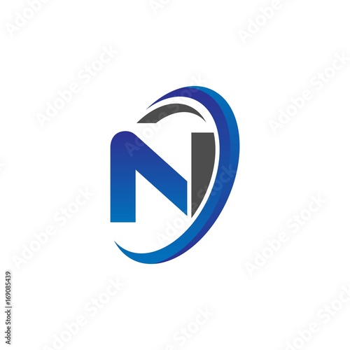 vector initial logo letters ni with circle swoosh blue gray