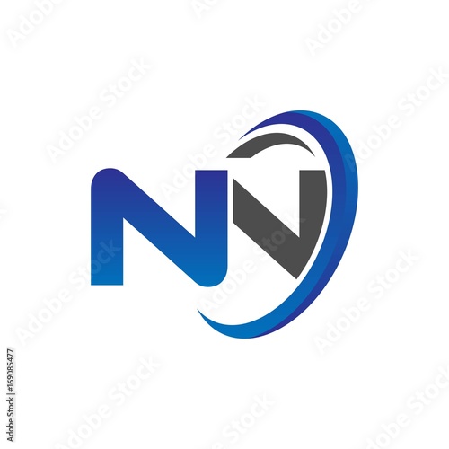 vector initial logo letters nn with circle swoosh blue gray photo