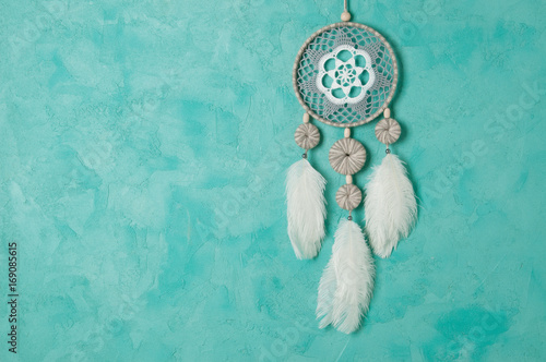Gray white crochet doily dream catcher