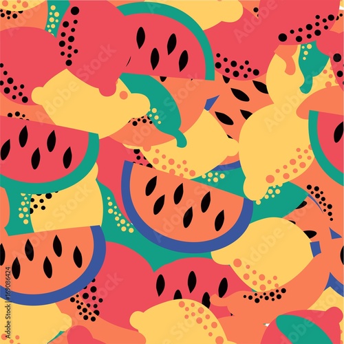 Bright seamless pattern with fruits. Vector background.