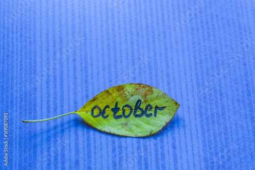 Yellow leaf with an inscription October photo