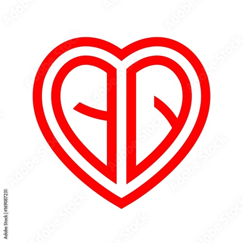 initial letters logo qq red monogram heart love shape
