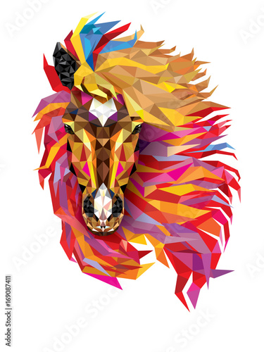 Horse Geometric pattern ,Fabulous hair of horse low polygon, Vector EPS