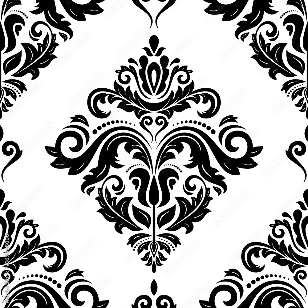 Orient vector classic pattern. Seamless abstract background with repeating elements. Orient black and white background