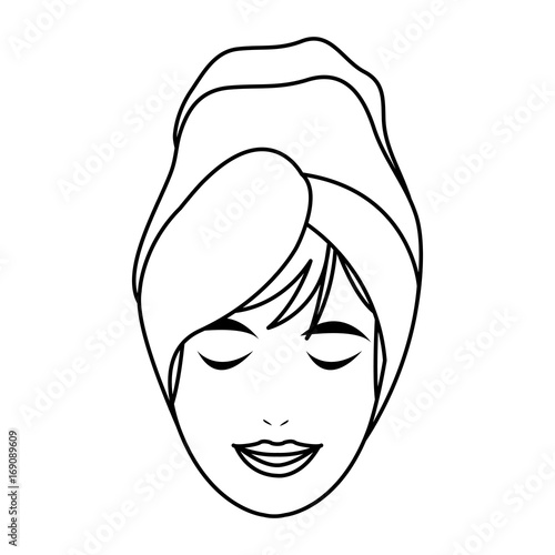 woman with hair wrapped in towel with pleasure showing on her face spa center related icon image vector illustration design