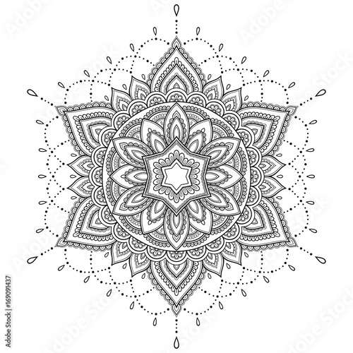 Circular pattern in the form of a mandala. Henna tatoo mandala. Mehndi style. Decorative pattern in oriental style. Coloring book page.