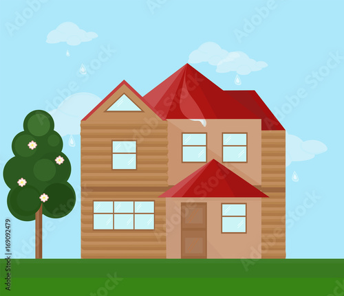 Modern architecture facade of a house. Summer background Vector illustration