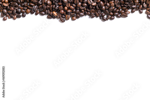 White background with coffee beans on the side
