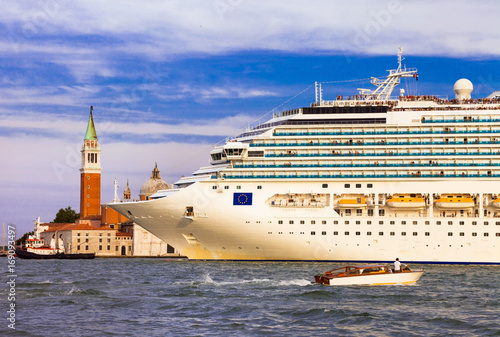 Huge cruise ship in the center of Venice, Grand canal. Italy