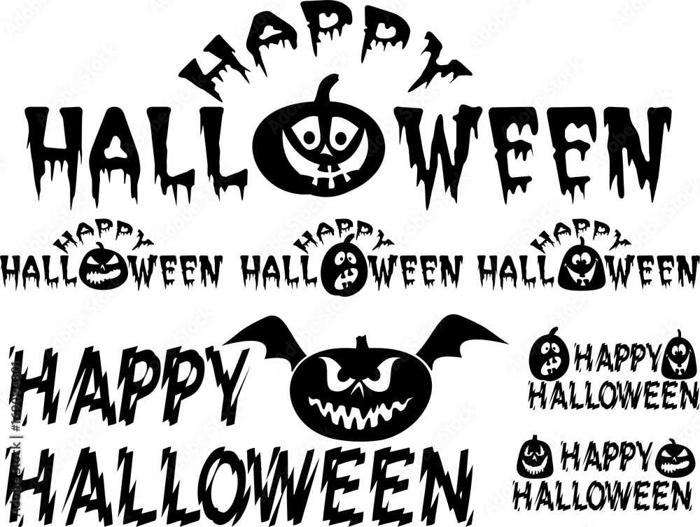 Obraz premium happy halloween banner, card, poster with pumpkins silhouettes