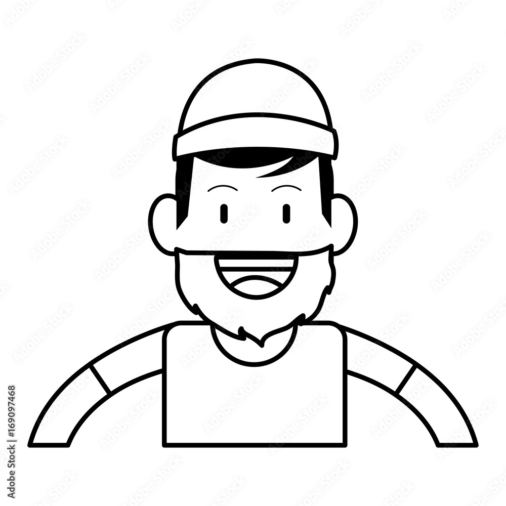 happy smiling man with full beard and mustache icon image vector illustration design black line