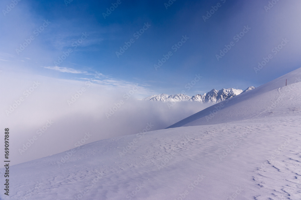 Beautiful winter landscape Tatra Mountains during inversion