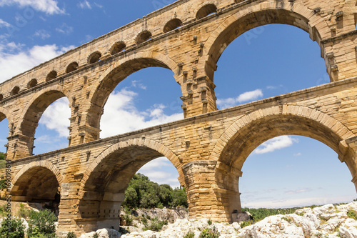 Closeup view of the Pont du Gard in South France. Horizontally.