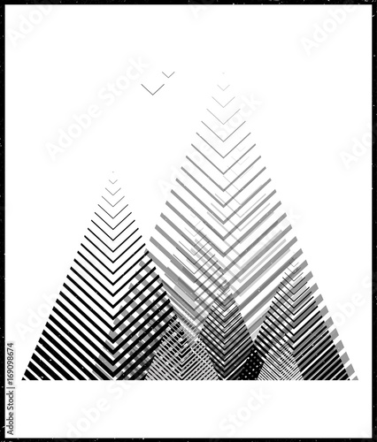 Vector geometric triangle background  abstract mountains.Conceptual background.Flat design  with minimal elements.Use for card  poster  brochure banner. Interior print. Birds over the mountains.