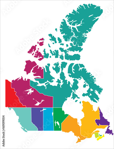 Vector - Complete Map of Canadian Territories Coloured version