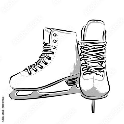 Vector hand drawn icon winter objects: skates