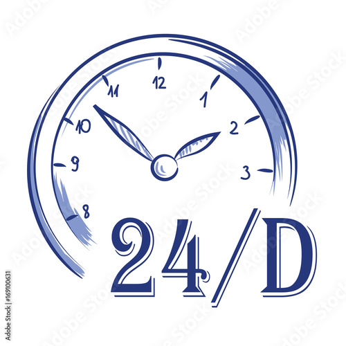 Vector hand drawn icon clock 24 h