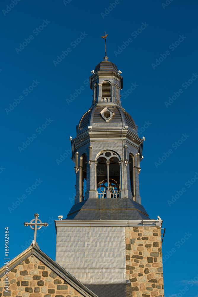 Silver steeple on a church in Bonaventure, Quebec