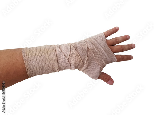 hand bandage right hand male isolated white background