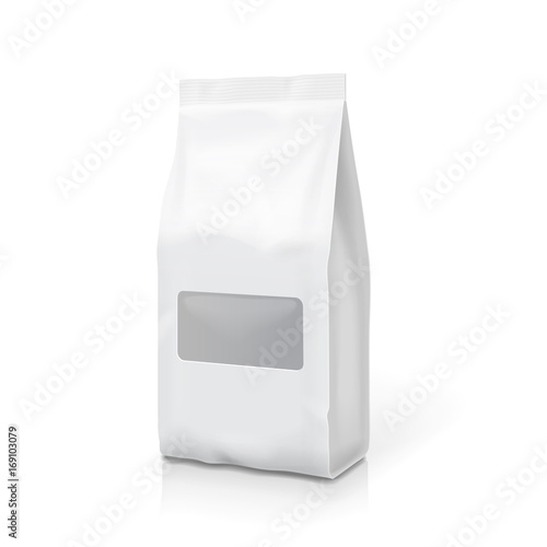 Tea coffee foil or paper package pack snack bag. Blank sachet isolated vector illustration