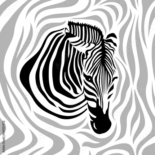 Zebra head seamless pattern. Black  gray and white strips  vector illustration isolated on white background. Animal skin print texture.