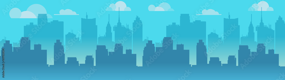 City skyline vector illustration. Blue city silhouette. Daytime city skyline. Vector Illustration for your application.