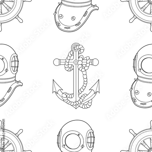 Ship equipment seamless pattern.