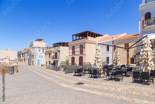 Alghero, Sardinia, Italy. Summer restaurant in the historical center