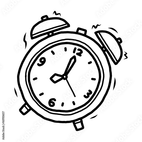 alarm clock   cartoon vector and illustration  black and white  hand drawn  sketch style  isolated on white background.