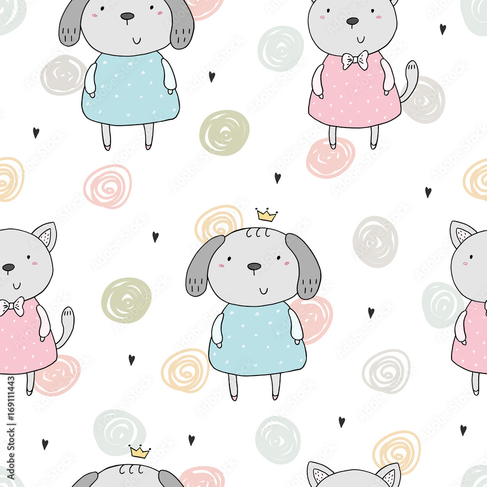Seamless pattern with cute little dog and cat. vector illustration Seamless pattern with cute little dog and cat. vector illustration
