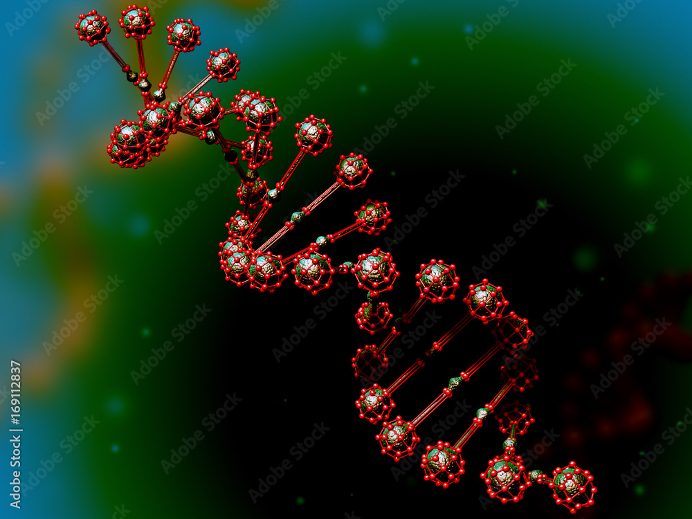3d illustration of abstract DNA helix in deep biological space.