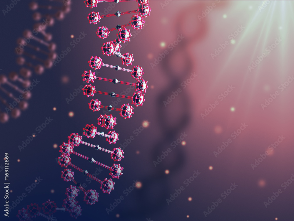 3d illustration of abstract DNA helix in red biological space.