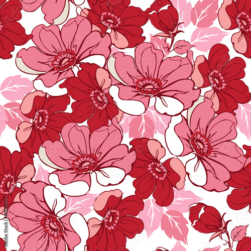 Seamless pink floral pattern. Decorative ornament backdrop for fabric, textile, wrapping paper